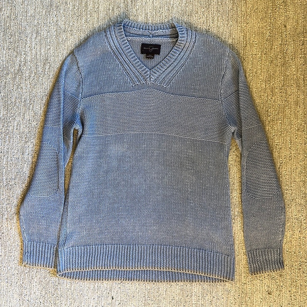 Blue Knit Sweater Tan Accents